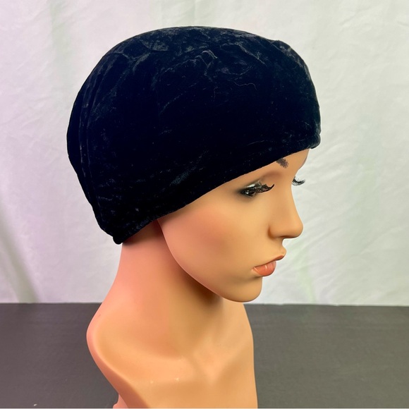 Vintage Reversible Velvet Beret Hat Black & Teal - Picture 4 of 8
